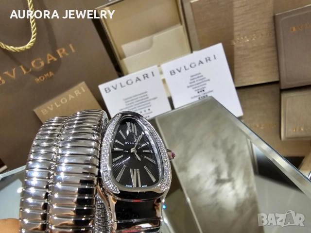 BVLGARI Serpenti Tubogas Snake Silver Black Diamonds Дамски Часовник, снимка 9 - Дамски - 53058164