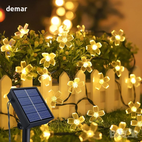 Соларни градински гирлянди-цветчета, 8 режима, 7 метра, 50 LED, топло бяло, снимка 2 - Соларни лампи - 53021680