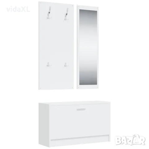 vidaXL 3-в-1 портманто, бял, инженерно дърво