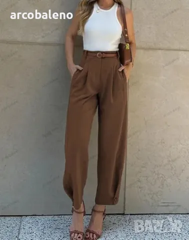 Дамски модни едноцветни свободни панталони с висока талия, 3цвята , снимка 9 - Панталони - 47570039