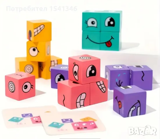 Дървена играчка кубчета лица  , снимка 2 - Игри и пъзели - 48529824