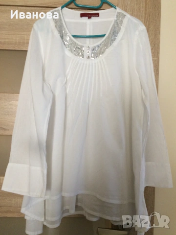 Интересна бяла блуза/риза на два пласта. № 42. - 100 % памук., снимка 3 - Блузи - 53691215