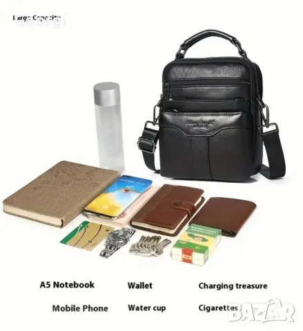 Ежедневно/Елегантна, Лятна Мъжка чанта /Черна Луксозна естествена кожа!, снимка 11 - Чанти - 49306517