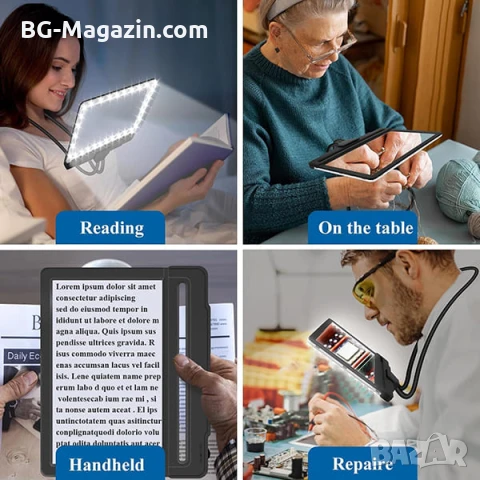 Увеличителна лупа за шиене на гоблени за врата четене книги A4 бродерия с LED осветление шиене , снимка 11 - Други инструменти - 50919457