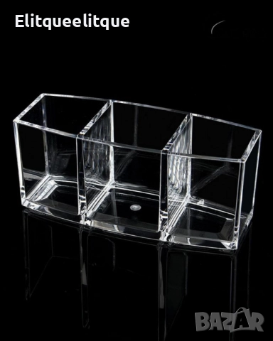 Прозрачен органайзер за съхранение на грим и козметични четки с 3 слота, снимка 3 - Други стоки за дома - 52205529