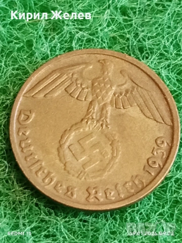 Две монети 1 райхсфенинг 1939г. Трети Райх Германия с свастика 53326, снимка 4 - Нумизматика и бонистика - 53147250