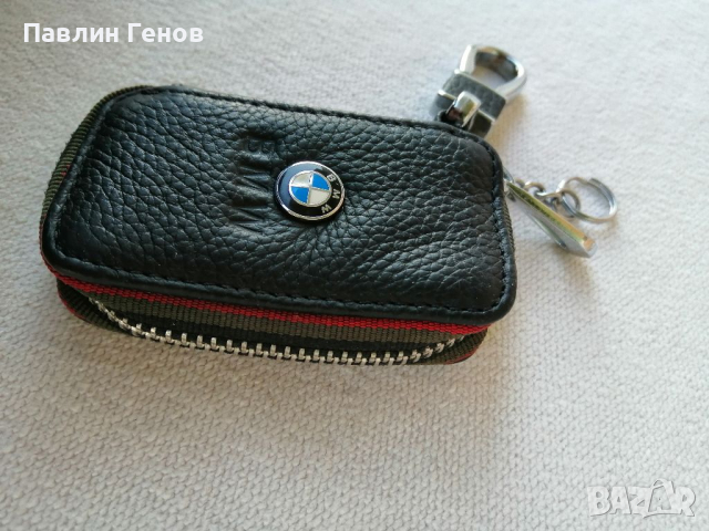 Кожен калъф за ключове с метално лого Bmw, снимка 3 - Части - 36192555