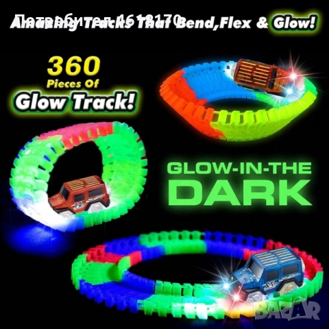 Magic Tracks светеща писта от 360 части, 2 броя колички с лед светлини, мост и пътни знаци, снимка 3 - Коли, камиони, мотори, писти - 52385907