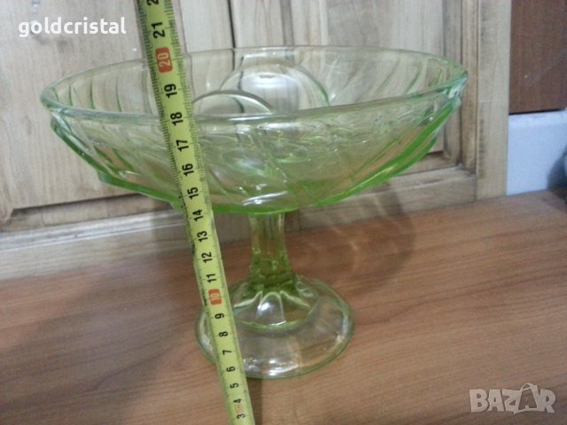 Кристална фруктиера ураново стъкло , снимка 6 - Антикварни и старинни предмети - 39989890