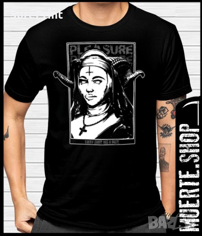 Черна тениска с щампа PLEASURE NUN