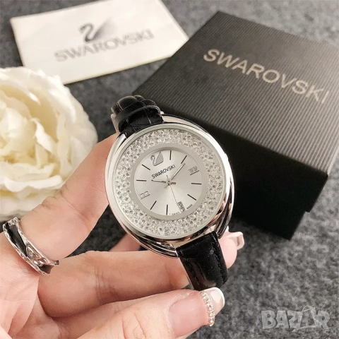 Дамски ръчен часовник Swarovski с кожена верижка и кристали , снимка 2 - Дамски - 52220804