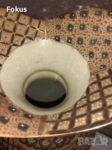 Голяма стара ваза Сатцума, ръчно рисувана, позлата Satsuma, снимка 3 - Антикварни и старинни предмети - 53423155