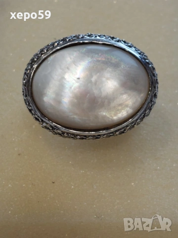 Солиден сребърен дамски пръстен с циркони и седеф-сребро 925.Ръчно изработен., снимка 5 - Пръстени - 53357512