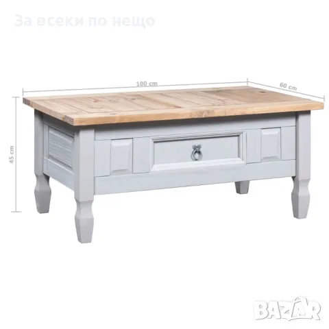 Маса за кафе, мексикански бор, стил Корона, сива, 100x60x45 cм, снимка 3 - Маси - 48361667
