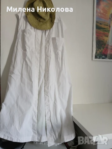 Дълга бяла ленена рокля/риза , снимка 1