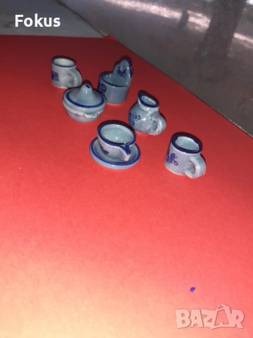 Порцеланов син сервиз миниатюри - порцелан миниатюра, снимка 3 - Антикварни и старинни предмети - 53422544