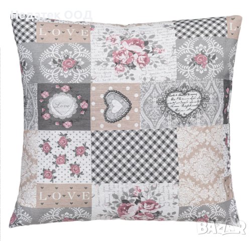 Декоративна възглавница, Beige Brown Tiles Hearts Floral, 43x43см, Многоцветна, снимка 1 - Възглавници - 41017421