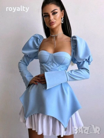 Дамска синя ефектна рокля