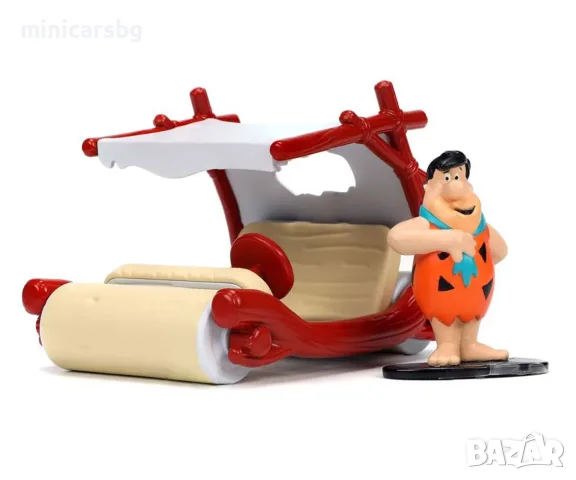 Метални колички: The Flintstones – Flintmobile с фигура на Фред Флинтстоун, метален модел