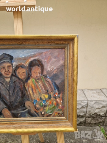 Майсторска антикварна авторска картина масло върху платно , снимка 4 - Антикварни и старинни предмети - 52266087