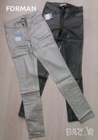 Спортно-елегантни панталони в перлен златист и черен цвят, снимка 1 - Панталони - 41900281