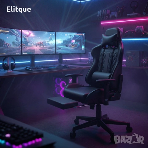 Геймърски стол с прибираща се подложка за крака и функция за масаж - черен, снимка 4 - Други стоки за дома - 53242884