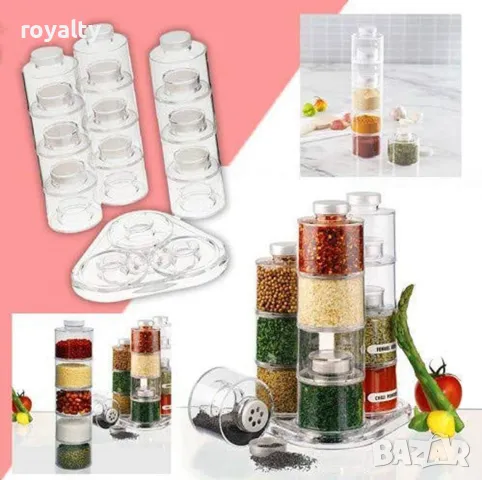 Стилен и практичен органайзер за подправки – Комплект от 12 бурканчета на въртяща се основа, снимка 6 - Други - 49052732