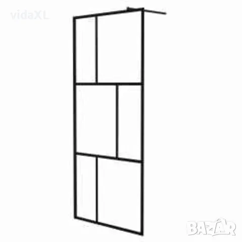 vidaXL Преграден параван за баня, закалено стъкло, черен, 90x195 см