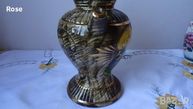 Винтидж керамична ваза, ръчно рисувана от H. Bequet Quaregnon, снимка 9 - Вази - 52650228