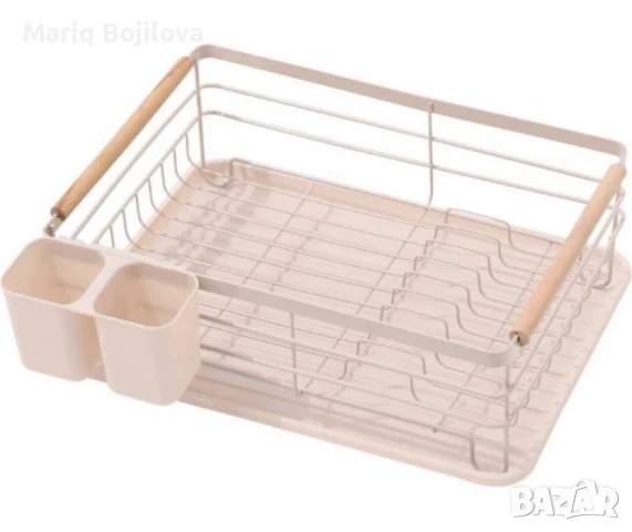 Сушилник за съдове Rosberg, 1 ниво, 43x31.5x14 см, Бежов/Черен, с дървени дръжки, снимка 8 - Други стоки за дома - 50320601
