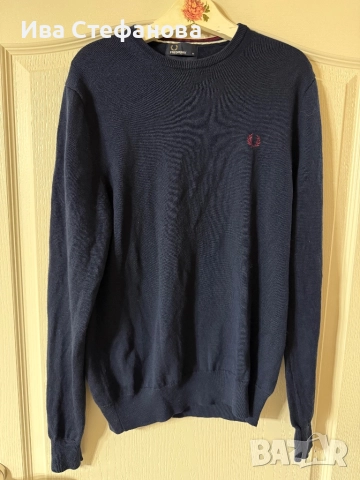Мъжки нов елегантен пуловер с кръгло деколте Fred Perry от мериносова вълна, размер M , снимка 10 - Пуловери - 52540361