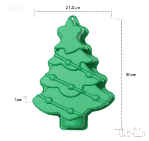 Голяма елха с декор лампички гирлянд силиконов молд форма кекс сладкиш десерт торта, снимка 2 - Форми - 47816883