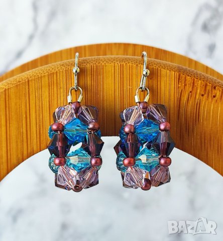 Звездни купове -- обеци с кристали и Миюки мъниста, снимка 8 - Обеци - 41318415