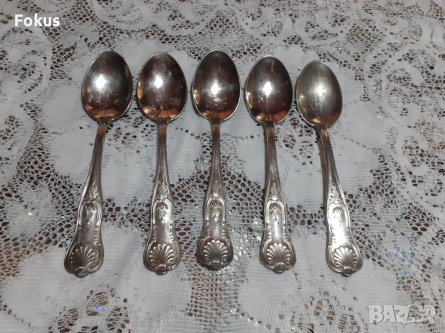 Стари антикварни посребрени прибори лъжици 5 бр. маркирани