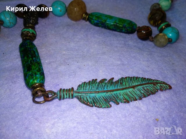 РАЗКОШНА СКЪПОЦЕННА ВИНТИДЖ АРТ ОГЪРЛИЦА с РЕЛЕФНО БРОНЗОВО ПЕРО и ФАСЕТИРАНИ КАМЪНИ КРИСТАЛИ 34778, снимка 5 - Колиета, медальони, синджири - 39193047