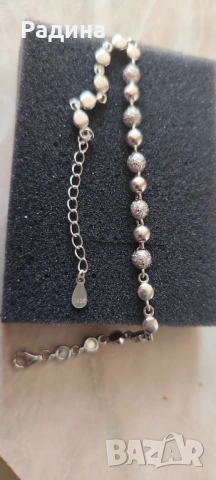 Сребърна ефектна гривна дължина 16+5 см удължение, снимка 3 - Гривни - 53653380