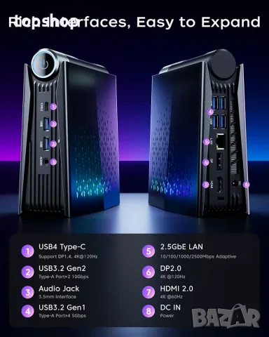 Нов Мощен Mini PC ACEMAGIC S3A | Ryzen 9 8945HS | 16GB RAM | 512GB NVMe | RGB  , снимка 8 - Геймърски - 56135895