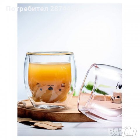 2965 Стъклена чаша за кафе Мече Двустенна, снимка 10 - Чаши - 35763895