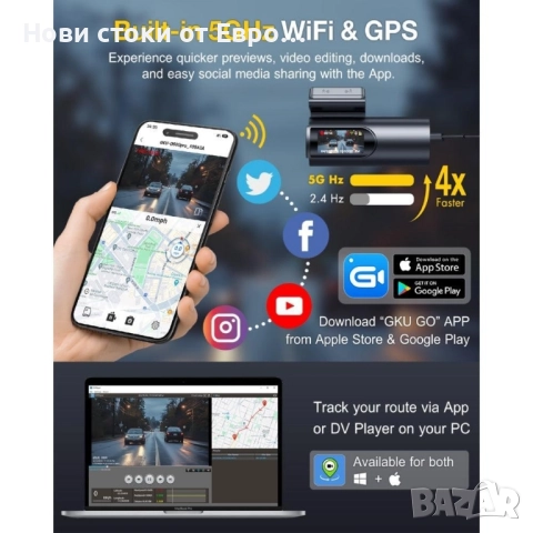 GKU D600Pro 4K WiFi GPS с 1.47-инчов IPS екран, видеорегистратор, снимка 7 - Друга електроника - 52323465