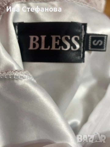 елегантна бежова рокля волни къдри вълнообразни акценти Bless by Zlatka Raykova Златка Райкова dress, снимка 5 - Рокли - 45701387