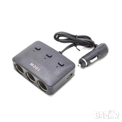 Разклонител за запалка с 3 гнезда 2 USB порта и LED бутони