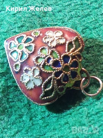 СТАРО ПОЗЛАТЕНО АРТ ДЕКО БРОНЗОВО СЪРЧИЦЕ с КЛЕТЪЧЕН ЕМАЙЛ РЪЧНА РЯДКА ИЗРАБОТКА УНИКАТ 20125, снимка 4 - Антикварни и старинни предмети - 35641863