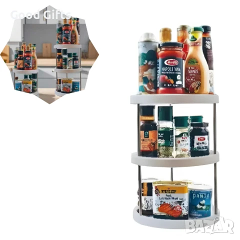 Въртяща се стойка с 3 нива за подправки и продукти – 360° органайзер за кухня, снимка 2 - Други стоки за дома - 51061192