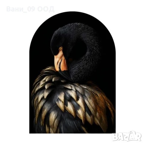 100см! Стъклена картина "Черно фламинго"