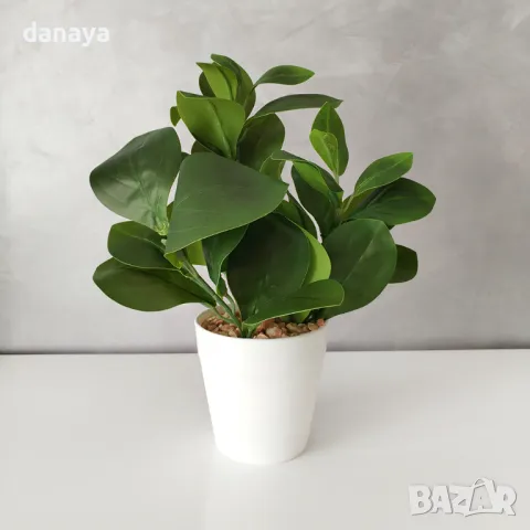 5751 Изкуствено цвете в бяла саксия, 28 см, снимка 3 - Изкуствени цветя - 49343354