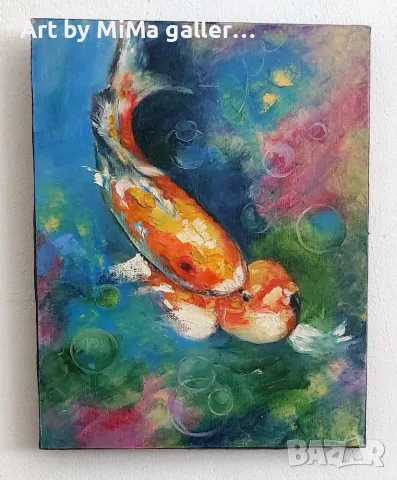 Kiss me quick, картина, маслени бои, риби