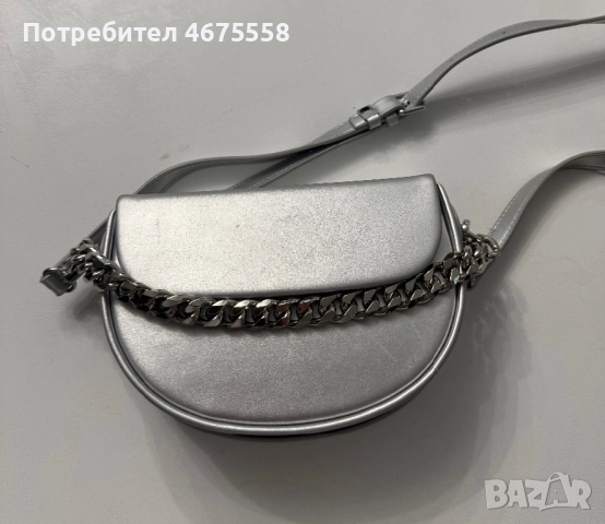 Кожена сребриста чанта Zarena, снимка 2 - Чанти - 52752214