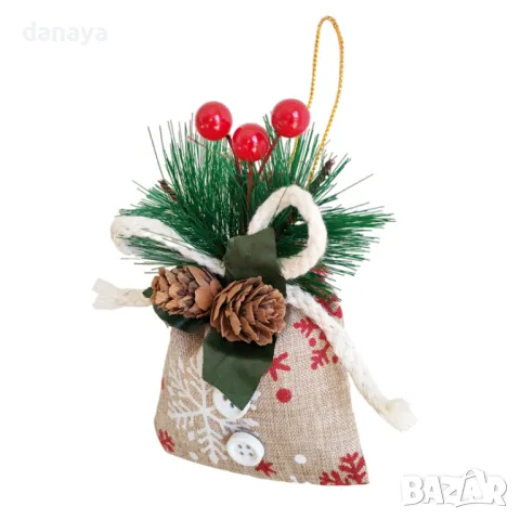 5312 Коледна украса Малко чувалче с елхови клонки, 12 см, снимка 4 - Декорация за дома - 47519063
