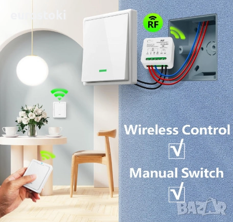 Комплект безжичен ключ за осветление DieseRC: 2 двойни превключвателя + 2 радиоприемника, снимка 3 - Други - 52587474