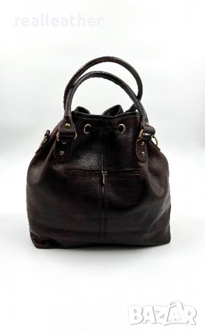 Мароканска чанта тип торба от естествена кожа в тъмно кафяво, снимка 3 - Чанти - 33873827
